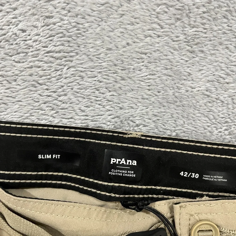 Prana Stretch Zion Slim II Tapered Leg Pants Mens 42x30 Beige Water Repellent